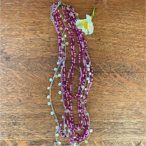 Kohls Costume Jewlery Two Necklaces Purple & Silver/Green/Brown & Gold Beads EUC - Picture 2 of 10